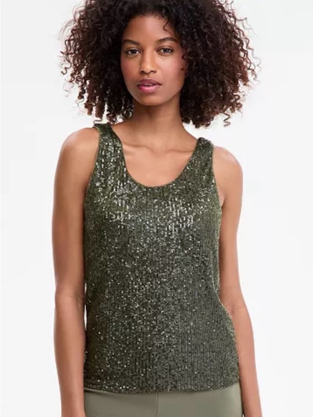 Anne Klein Olive Sequin Scoop Neck Tank